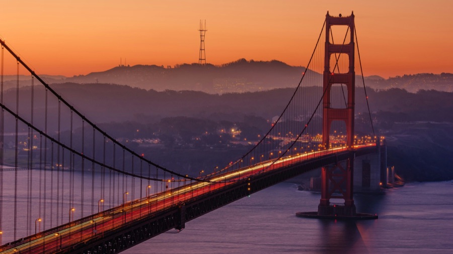 The Golden Gate Bridge at dusk, San Francisco